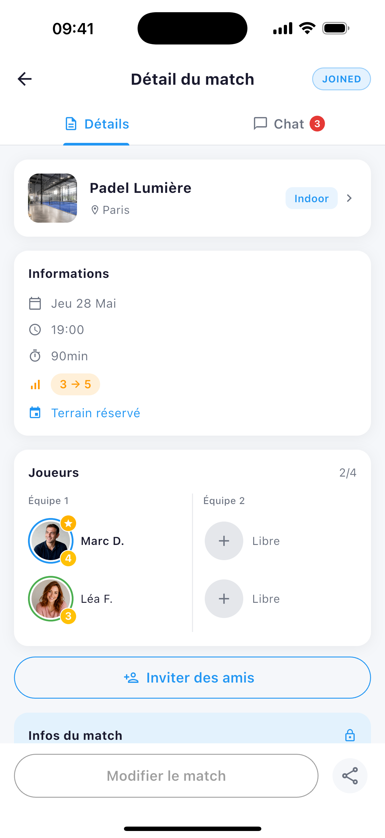 Détail d'un match à rejoindre